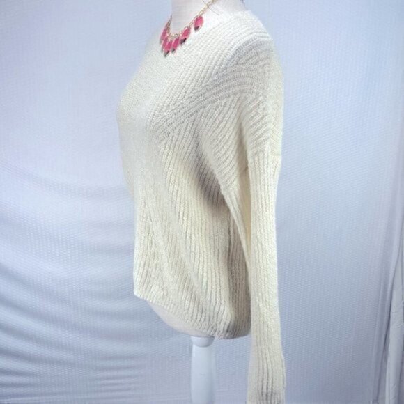 ❄️ Blu Pepper Cable Knit Split Back Crew Neck Long Sleeves Pullover Sweater Sz M - Picture 5 of 10